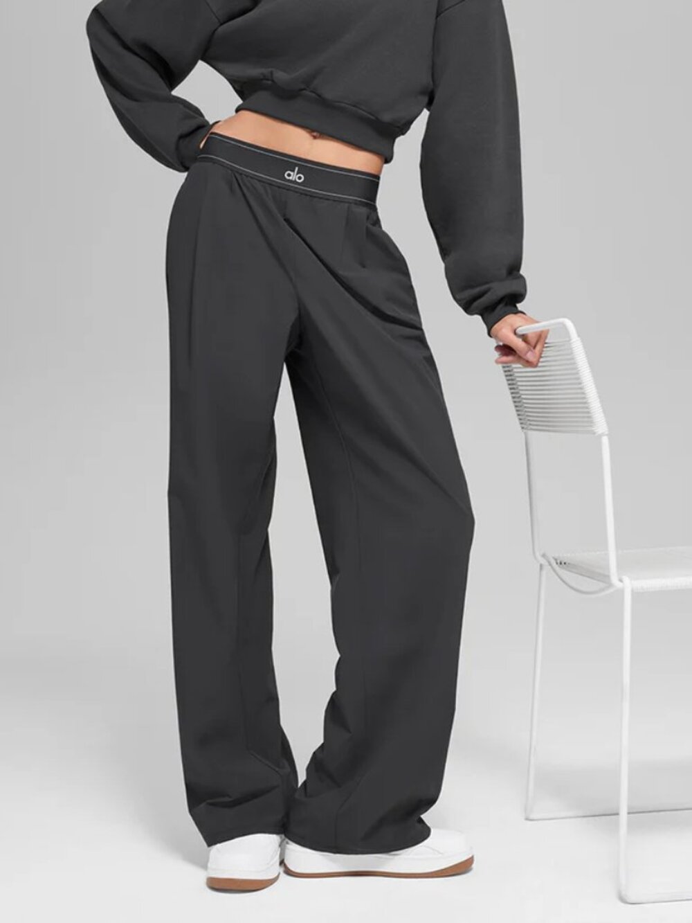 Regular ALO Yoga💕Straight-Legs Suit Trouser Dark Grey 🔥Trendy Athleisure